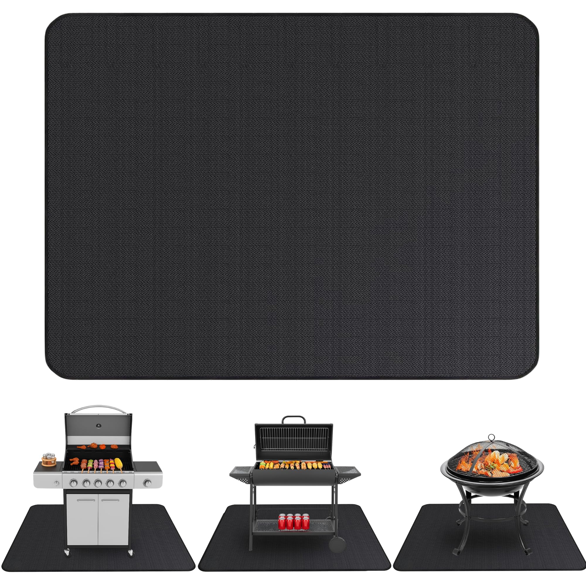 Linda's Essentials Under Grill Mat 76 x 52 inch black front view