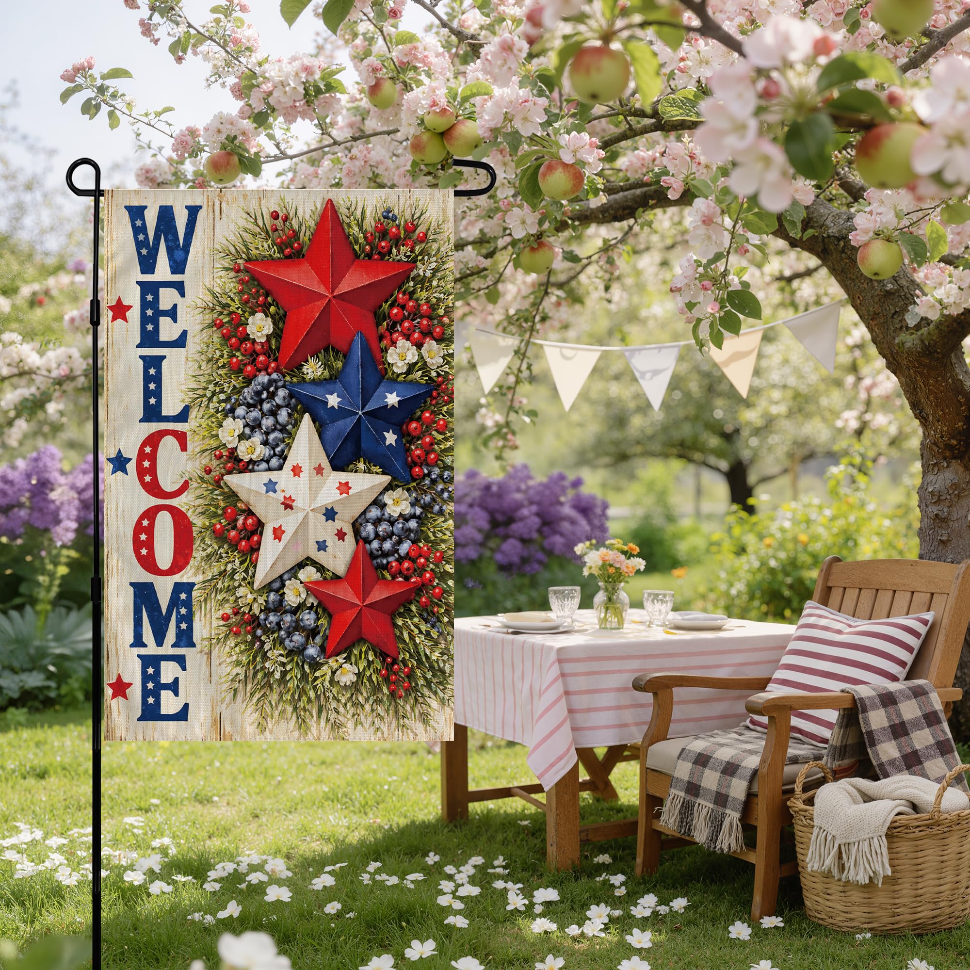 Linen material of OHOME Patriotic Stars Welcome Garden Flag