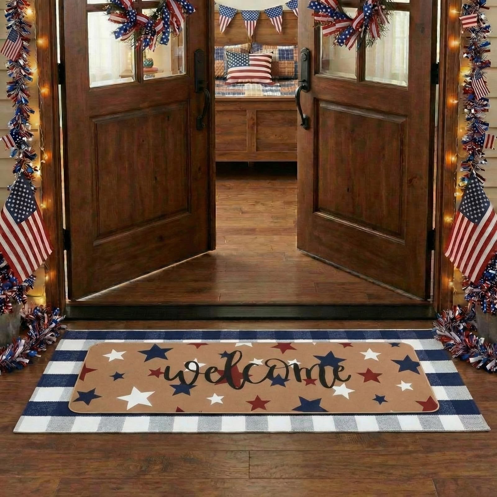 Linen material texture of the larger patriotic door mat