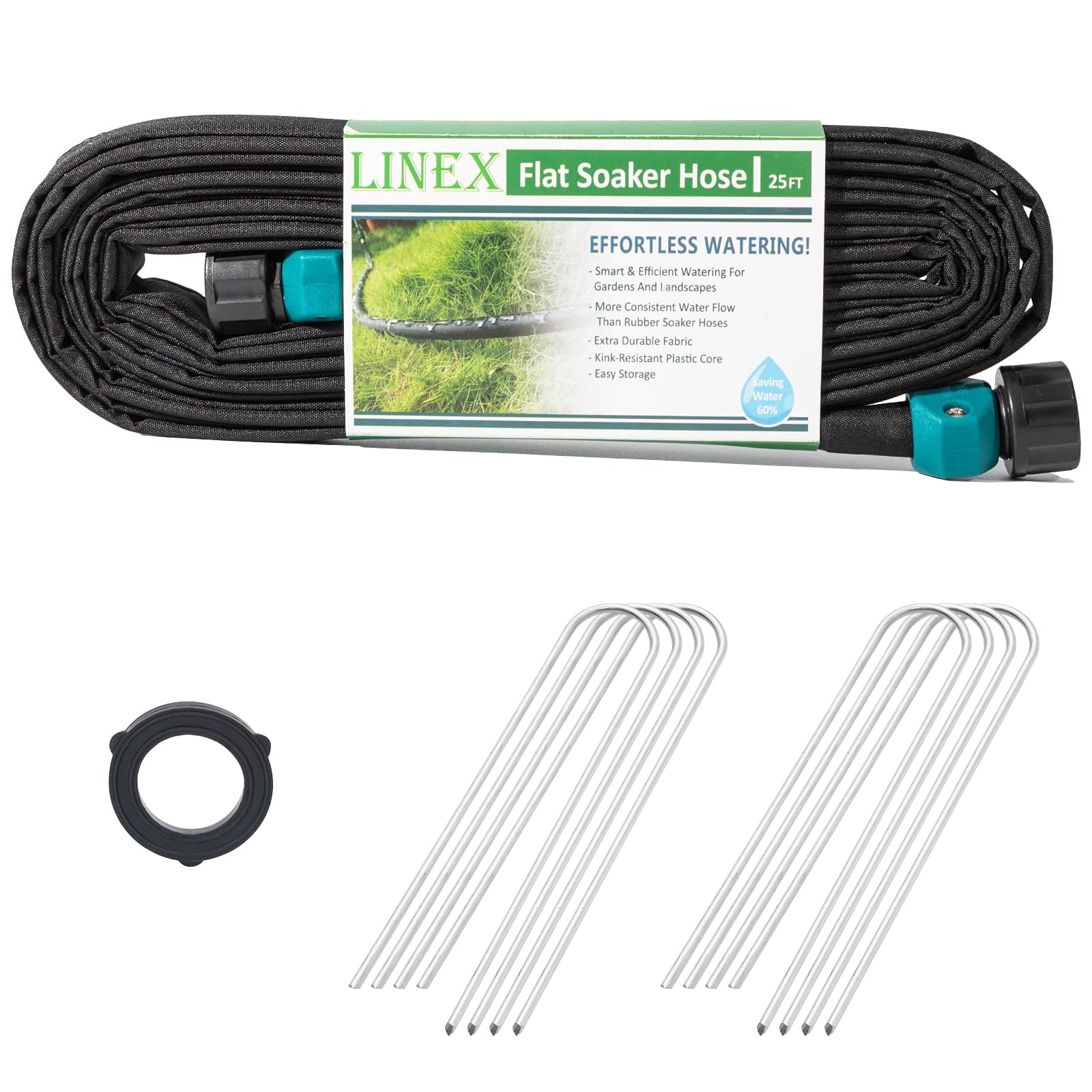 LINEX Garden Flat Soaker Hose 25ft black model front view