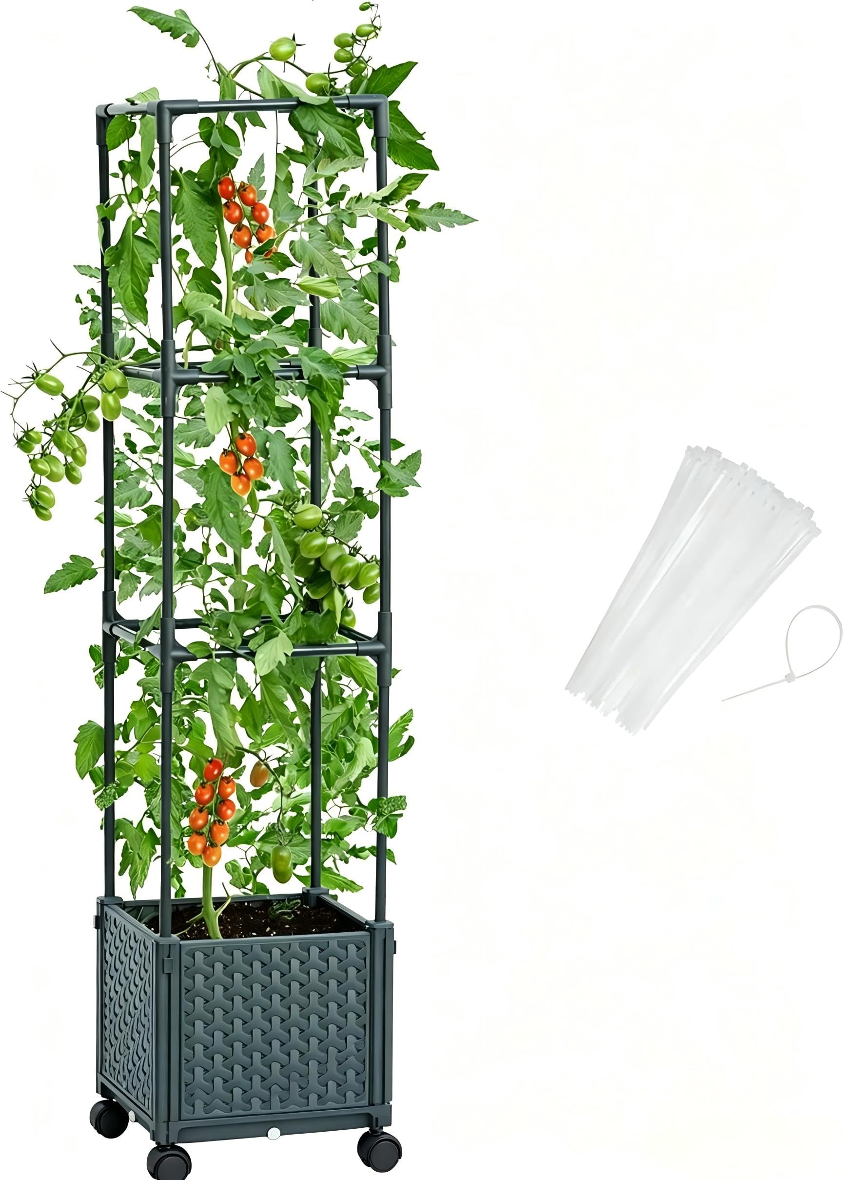 LINEX Raised Garden Bed Planter Box with Trellis, Gray color front view