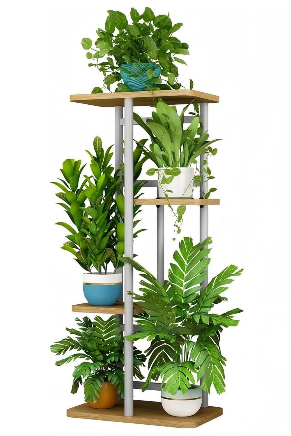 LINZINAR 4 Tier Metal Plant Stand white front view