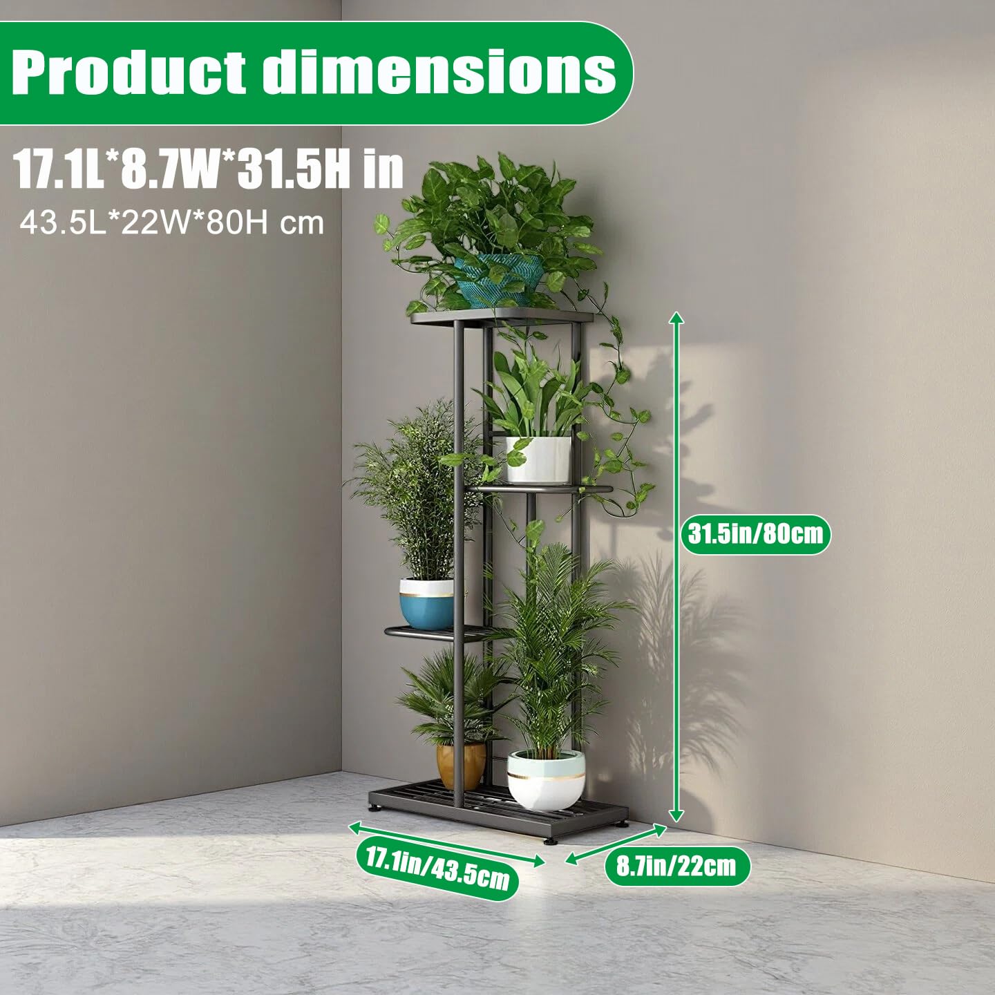 LINZINAR 4 Tier Plant Stand assembled size dimensions