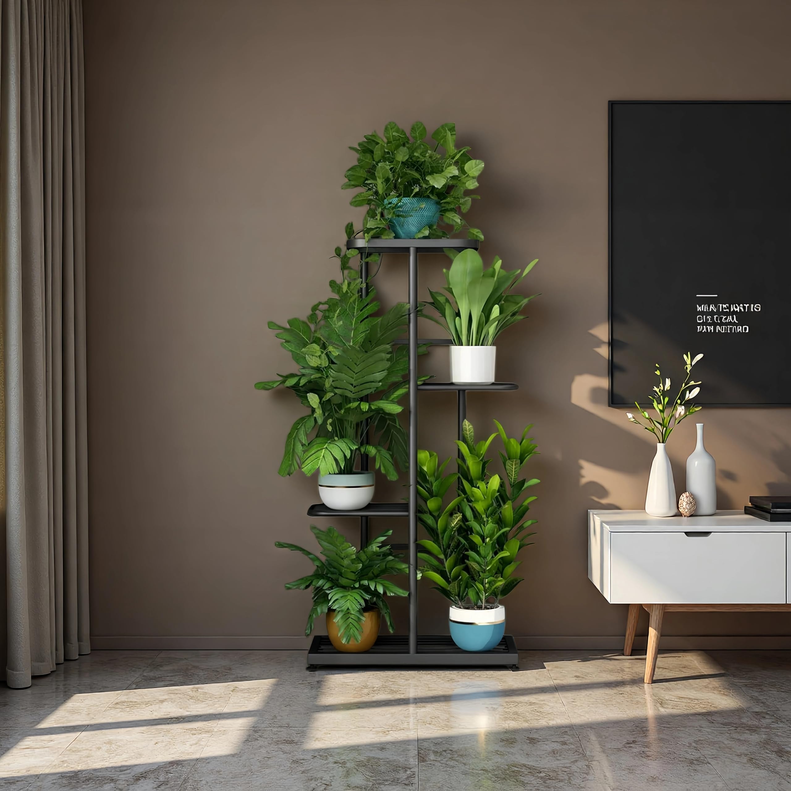 LINZINAR 4 Tier Plant Stand close-up of dark grey metal finish