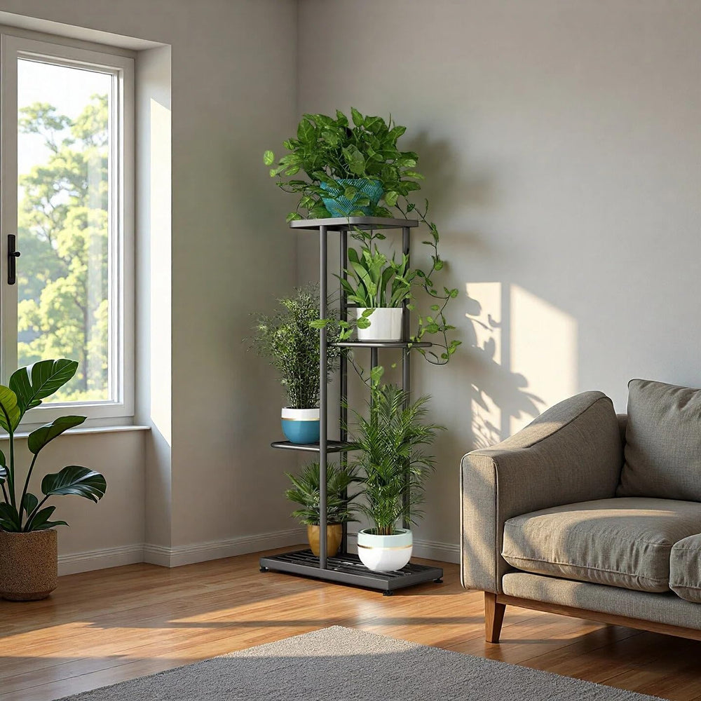 LINZINAR 4 Tier Plant Stand front view displaying flowers