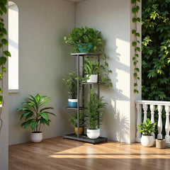 LINZINAR 4 Tier Plant Stand in outdoor garden setting