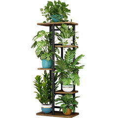LINZINAR 5 Tier Plant Stand black metal corner shelf front view
