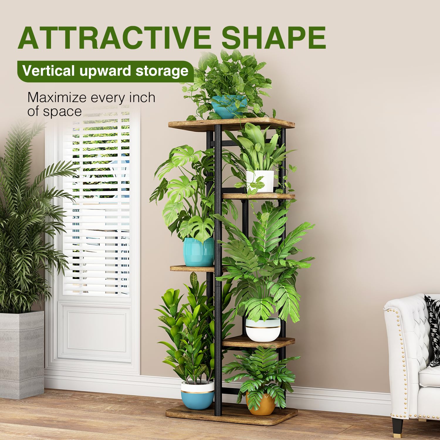 LINZINAR 5 Tier Plant Stand black metal corner shelf side view