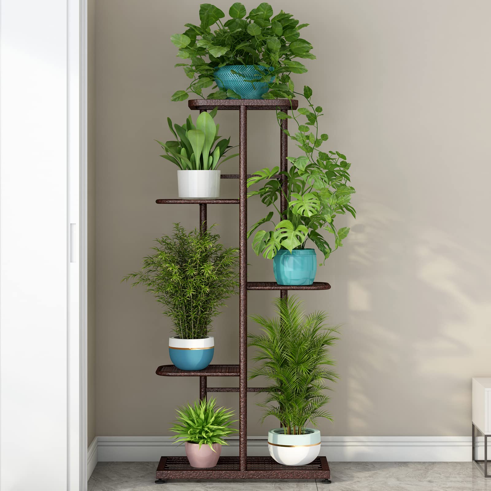 LINZINAR 5 Tier Plant Stand side view with plants