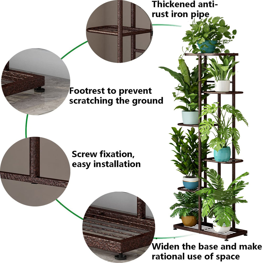 LINZINAR 6 Tier Plant Stand bronze in outdoor setting