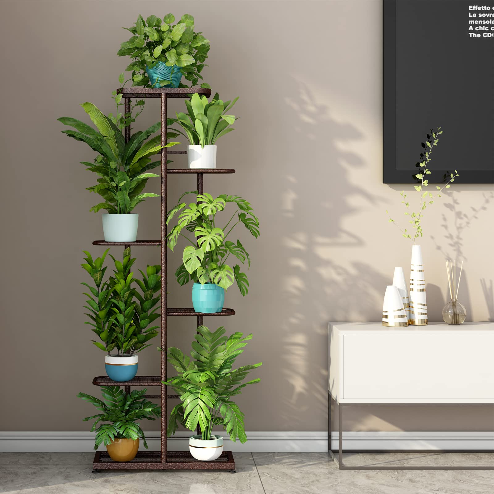 LINZINAR 6 Tier Plant Stand bronze metal side view