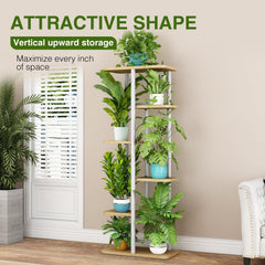 LINZINAR 6 Tier Plant Stand side view showcasing 7 potted plants
