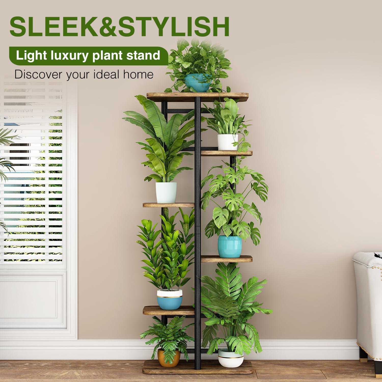 LINZINAR 6 Tier Plant Stand side view with detailed structure