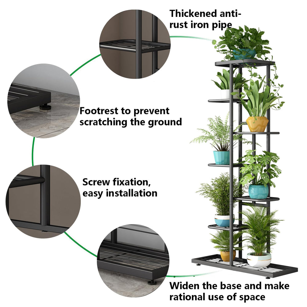 LINZINAR 7 Tier Plant Stand assembled with decorative items