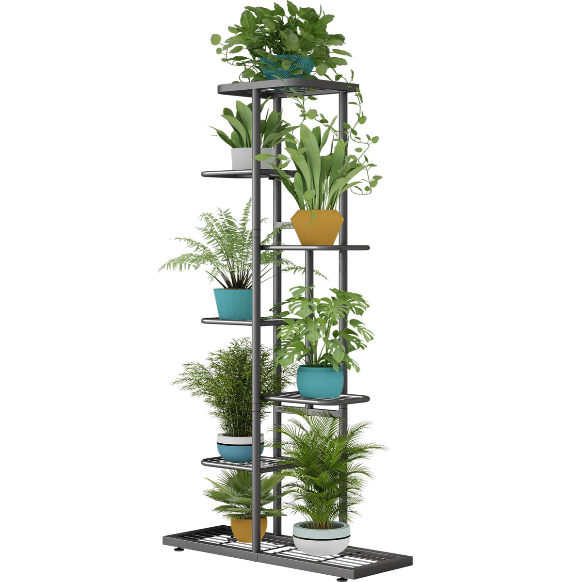 LINZINAR 7 Tier Plant Stand front view in dark grey