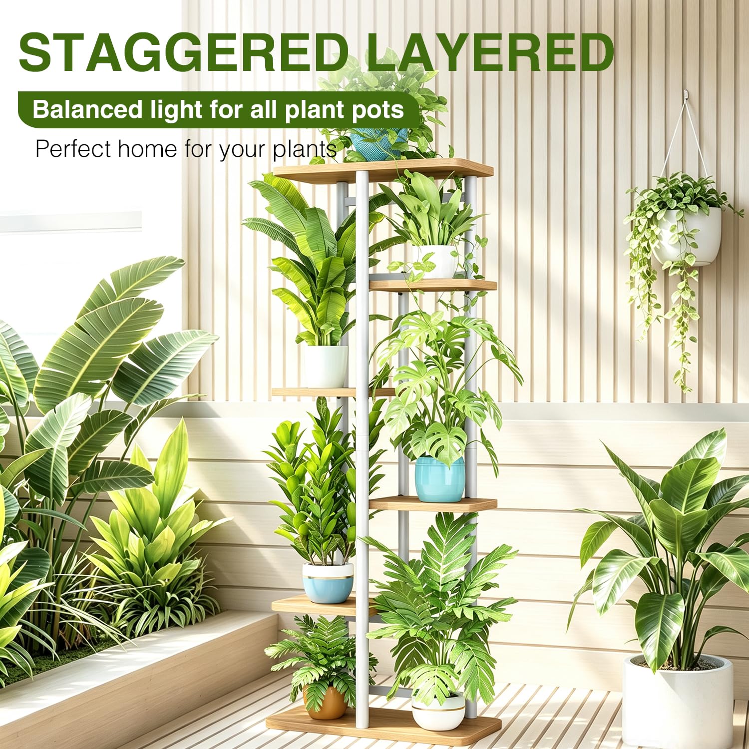 LINZINAR Plant Stand corner display filled with plants