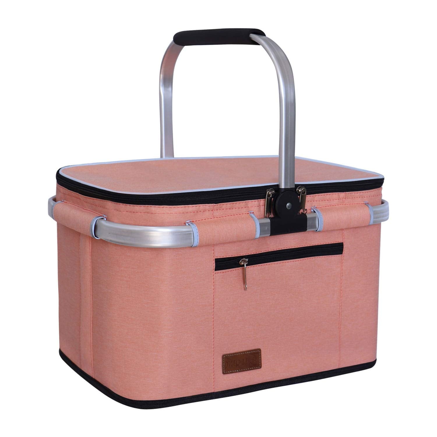 LIQING Picnic Basket Salmon Colour front view
