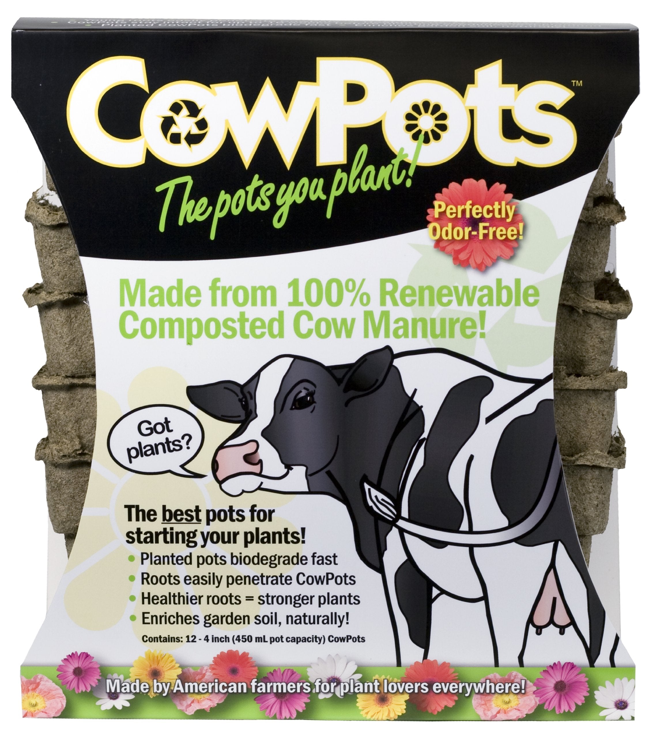 Liquid Fence CowPots 4-Inch 12-Pack brown natural fibre pots