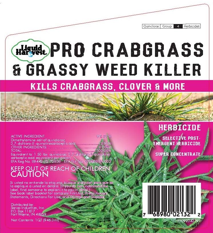 Liquid Harvest Crabgrass & Grassy Weed Killer packaging details