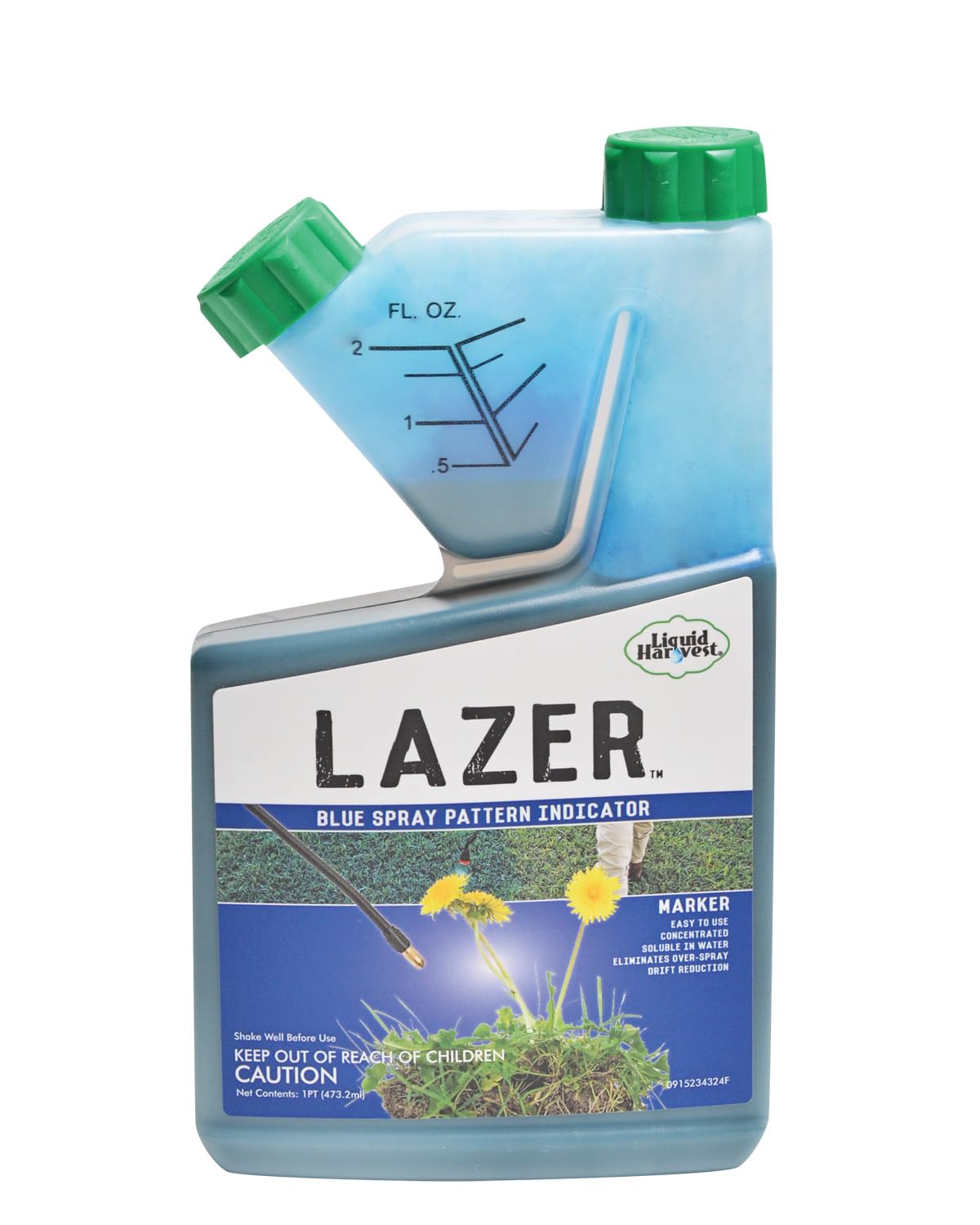 Liquid Harvest Lazer Blue Spray Pattern Indicator bottle front view