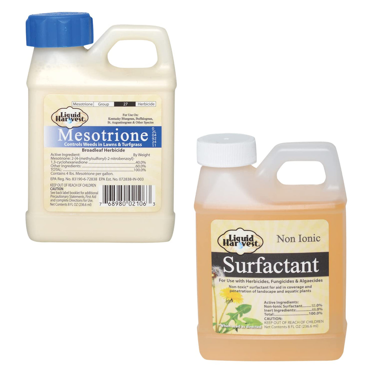 Liquid Harvest Mesotrione Bundle 8oz concentrate and surfactant front view
