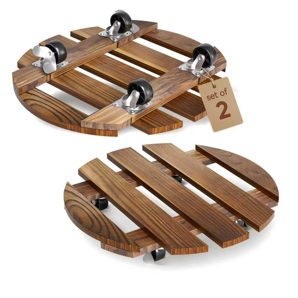 Lissomballon 12-inch wood plant caddy side view with wheels