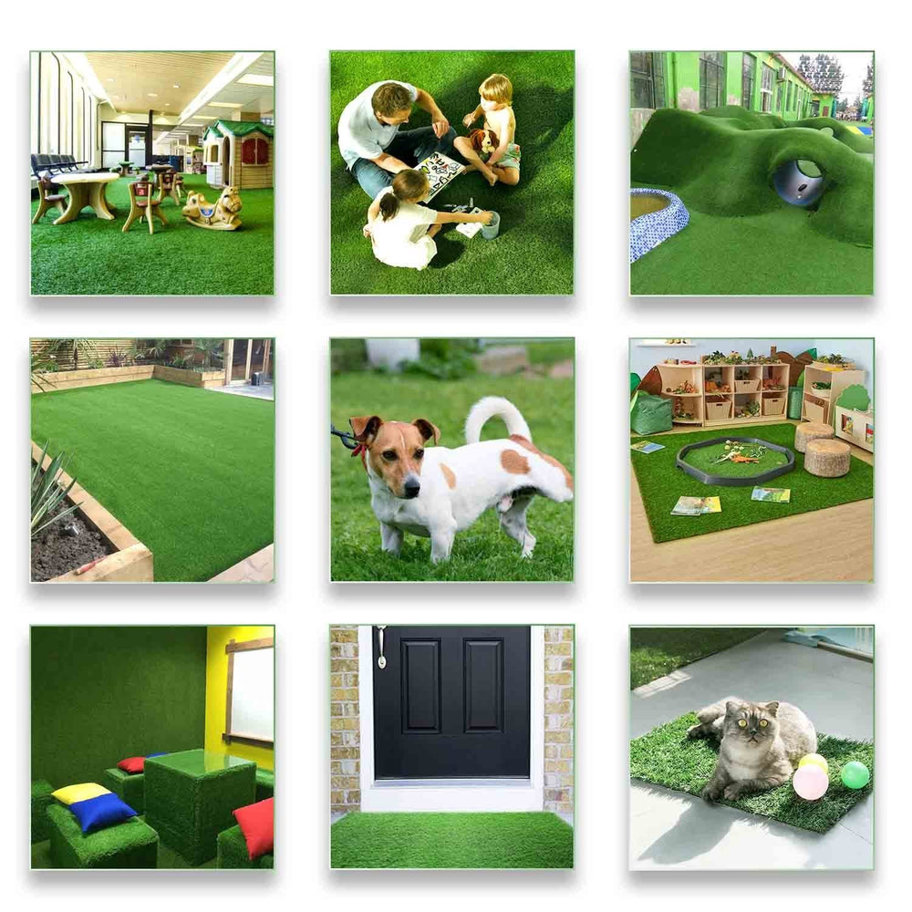 LITA Artificial Grass in a backyard with flowers around it