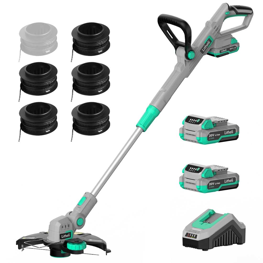 LiTHELi 20V Cordless String Trimmer front view with cutting head