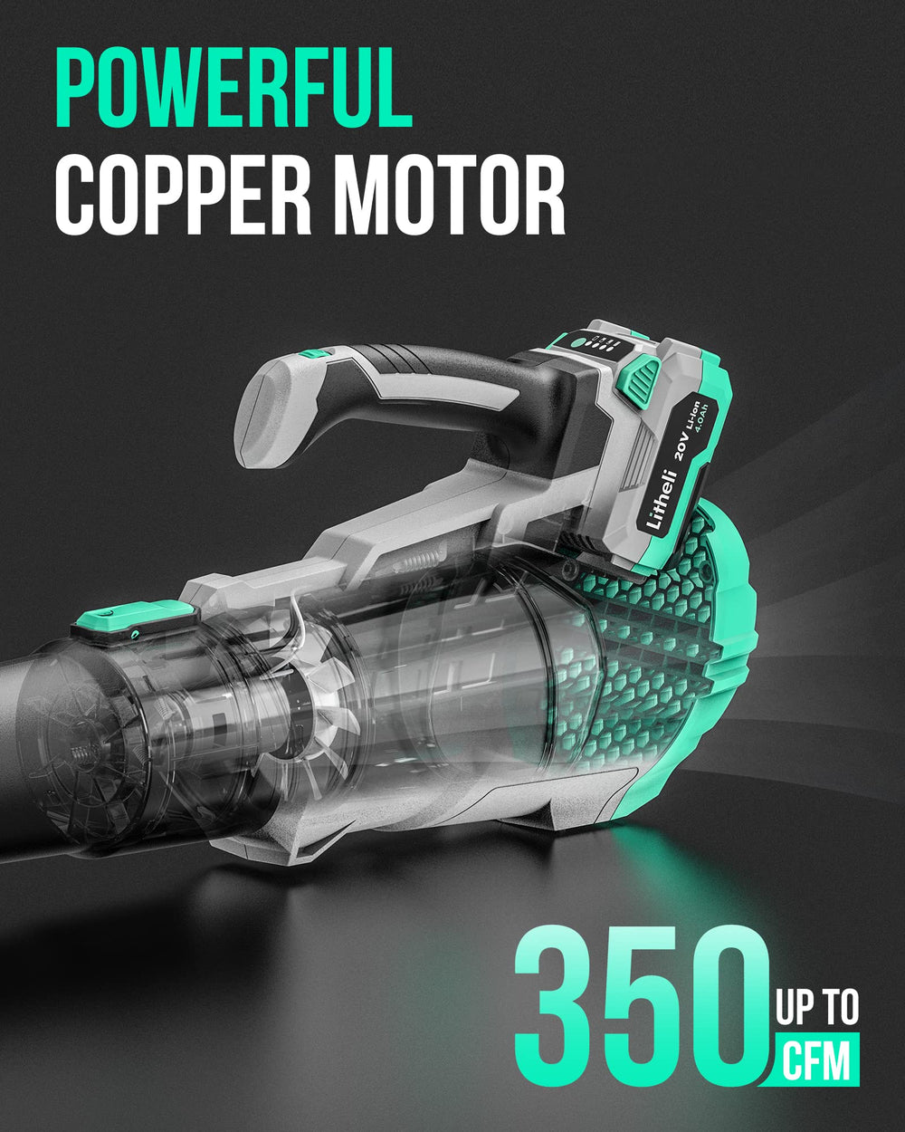 LiTHELi Leaf Blower side view showing ergonomic handle