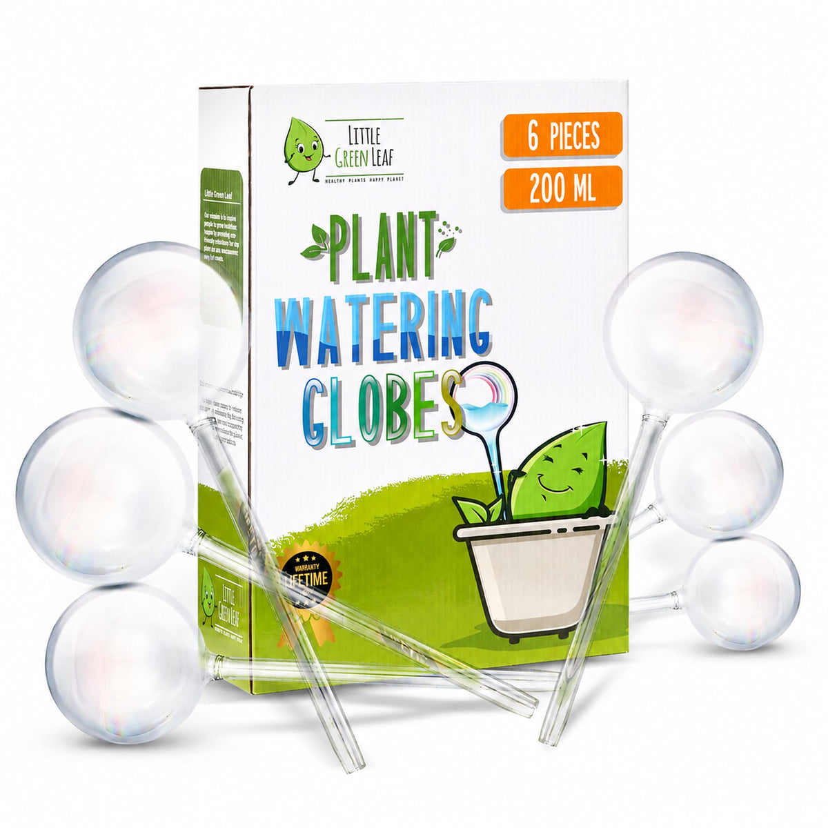 Little Green Leaf Plant Watering Globes 6 Pack clear rainbow design