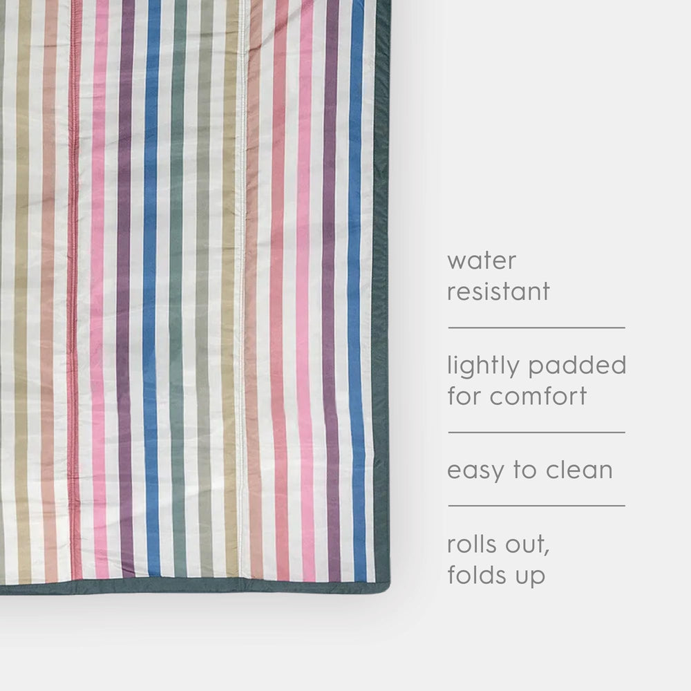 Little Unicorn Chroma Rugby Stripe Blanket with family on picnic