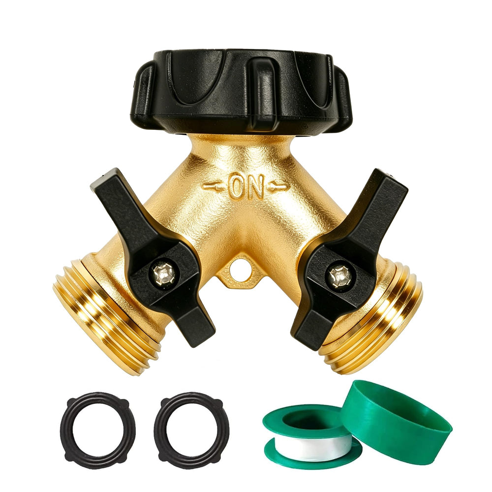 LIULO TOOL Brass Garden Hose Splitter front view