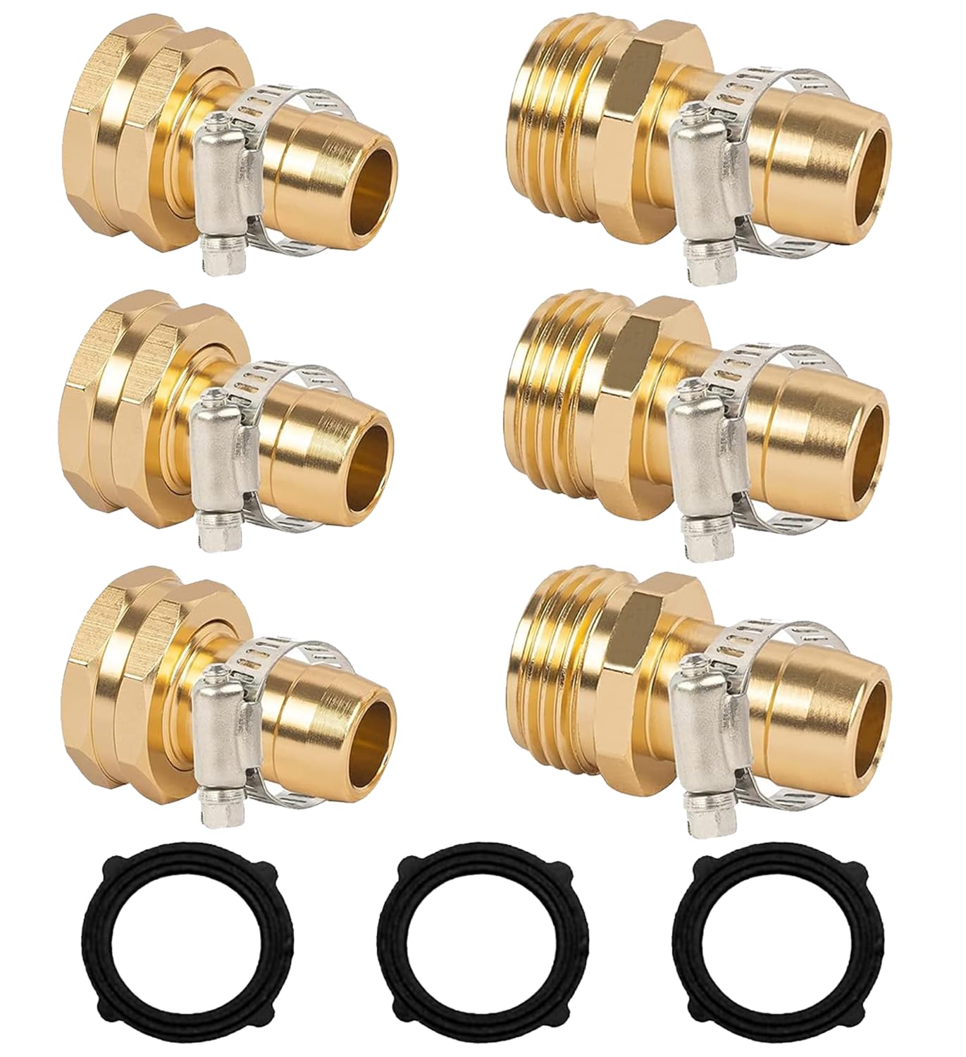 LIULO TOOL Garden Hose Repair Connector set with clamps, gold finish