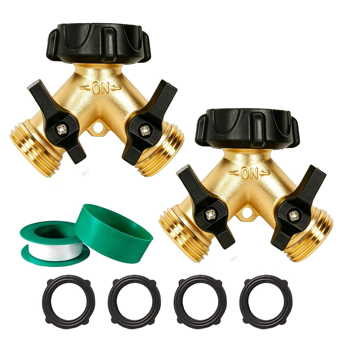 LIULO TOOL Garden Hose Splitter front view showing two outlets