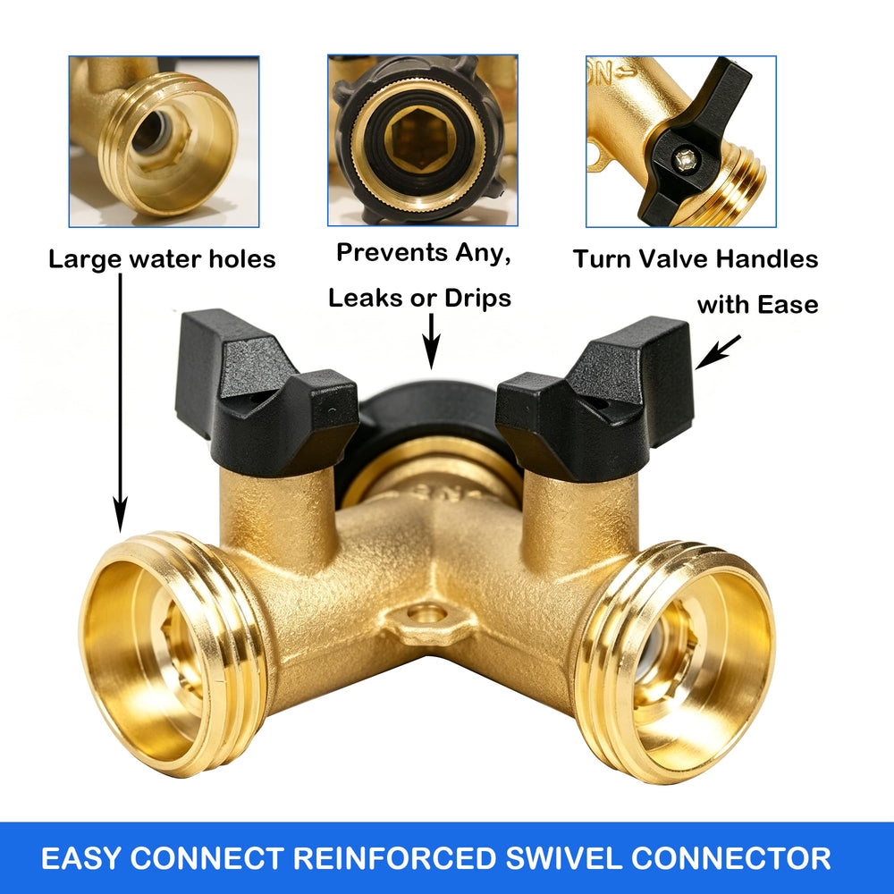LIULO TOOL Garden Hose Splitter side view with brass finish