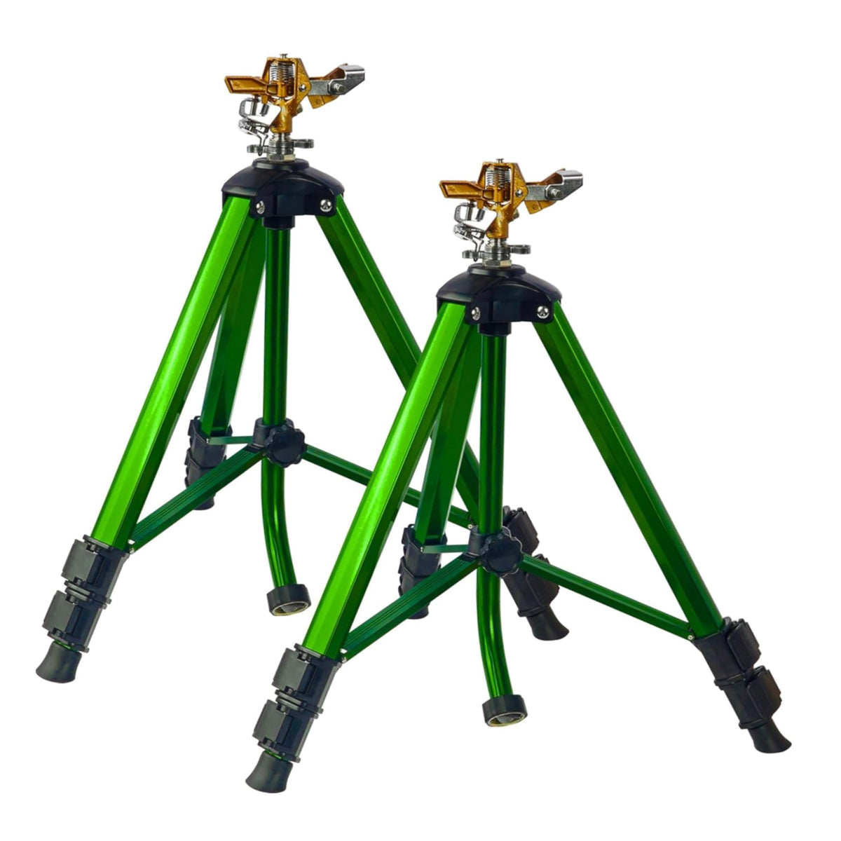 LIULO TOOL Tripod Sprinkler front view, green with adjustable height