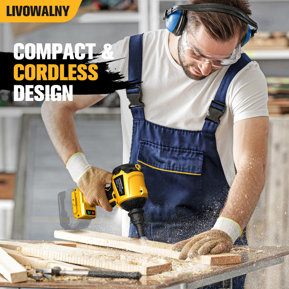 LIVOWALNY Cordless Dust Blower in workshop setting