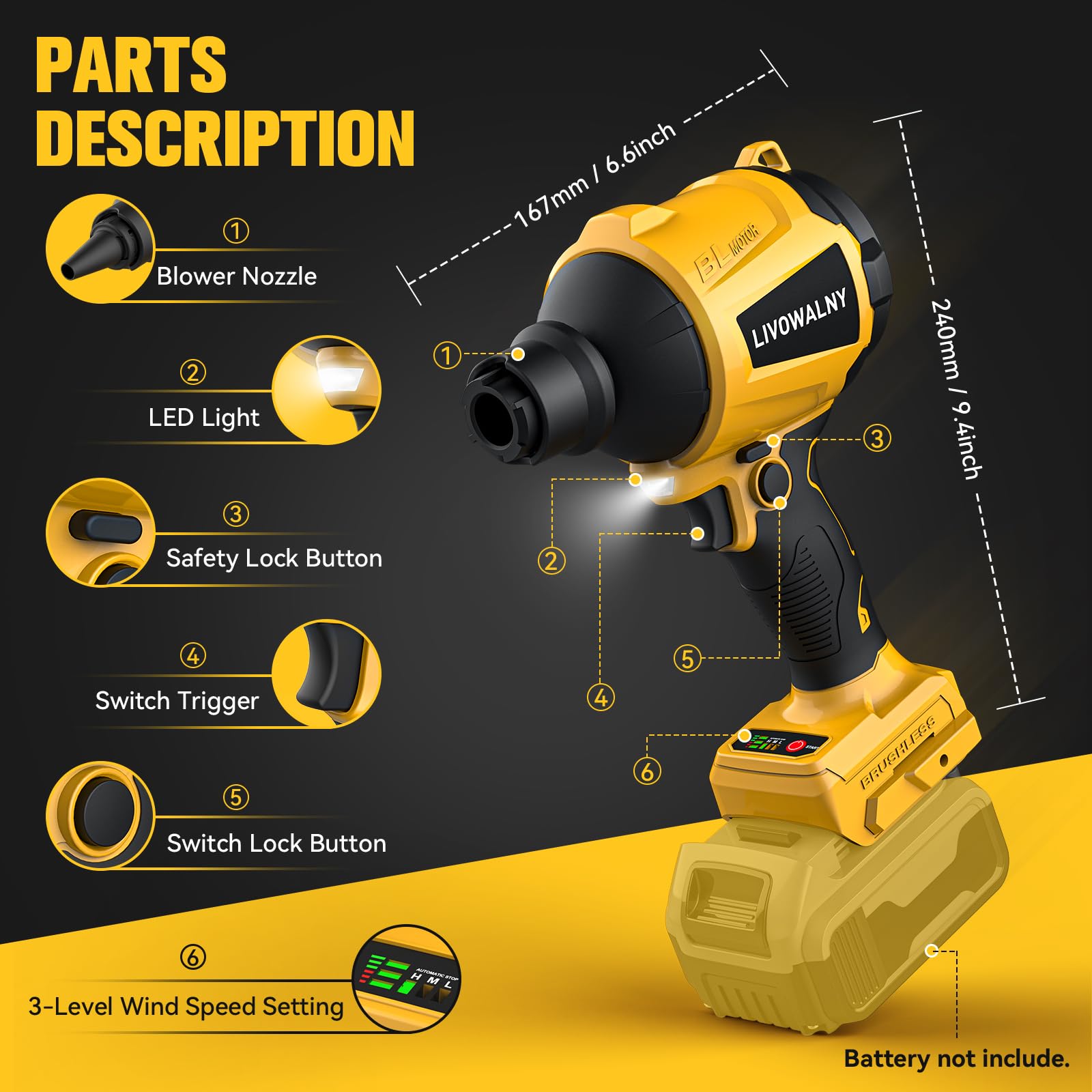 LIVOWALNY Cordless Dust Blower with flexible tube attached