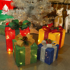 LJLNION lighted gift boxes in a festive outdoor setting