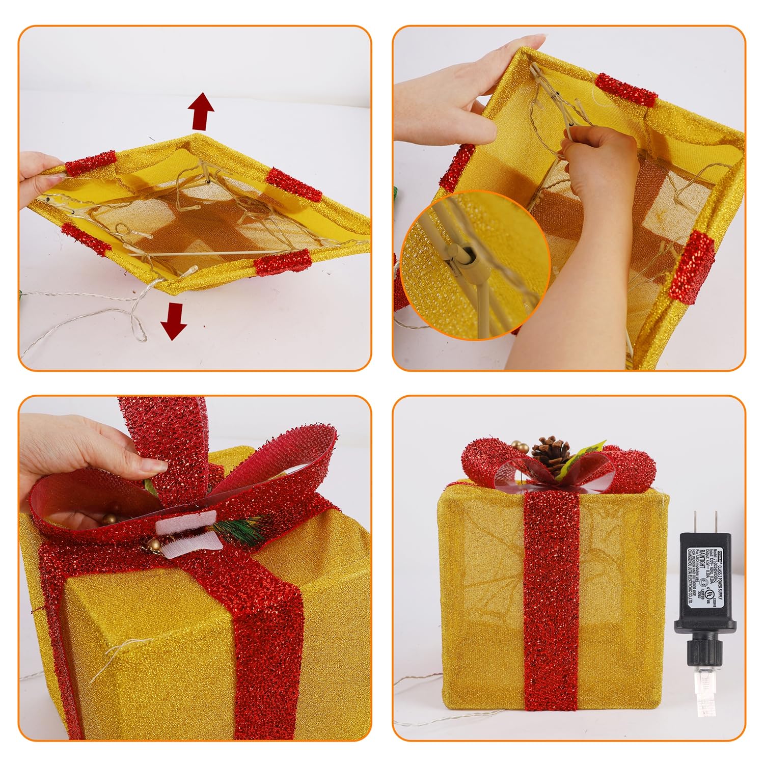 LJLNION lighted gift boxes stacked together with a warm glow