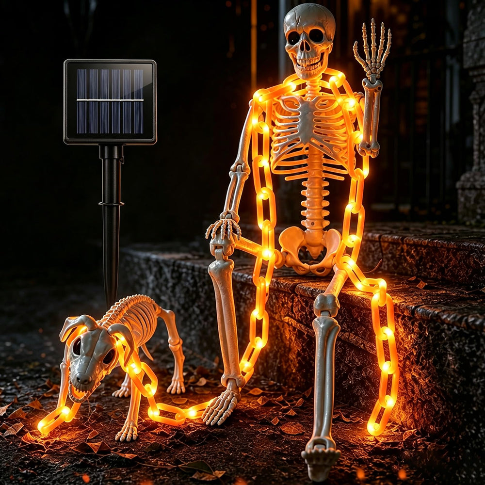 Lmtocs 3Ft Skeleton with orange glowing chain front view
