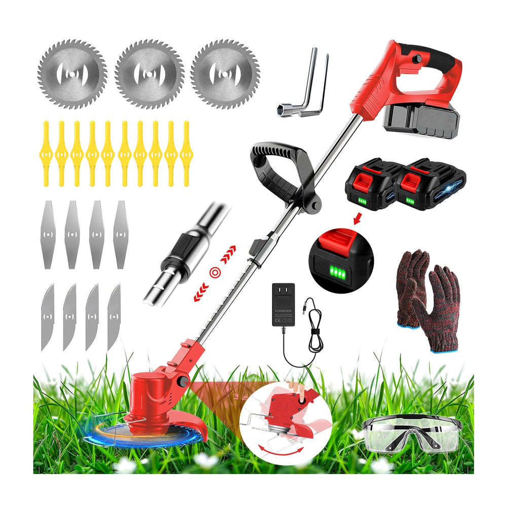 LMZTCYA Cordless Electric Weed Wacker front view with battery