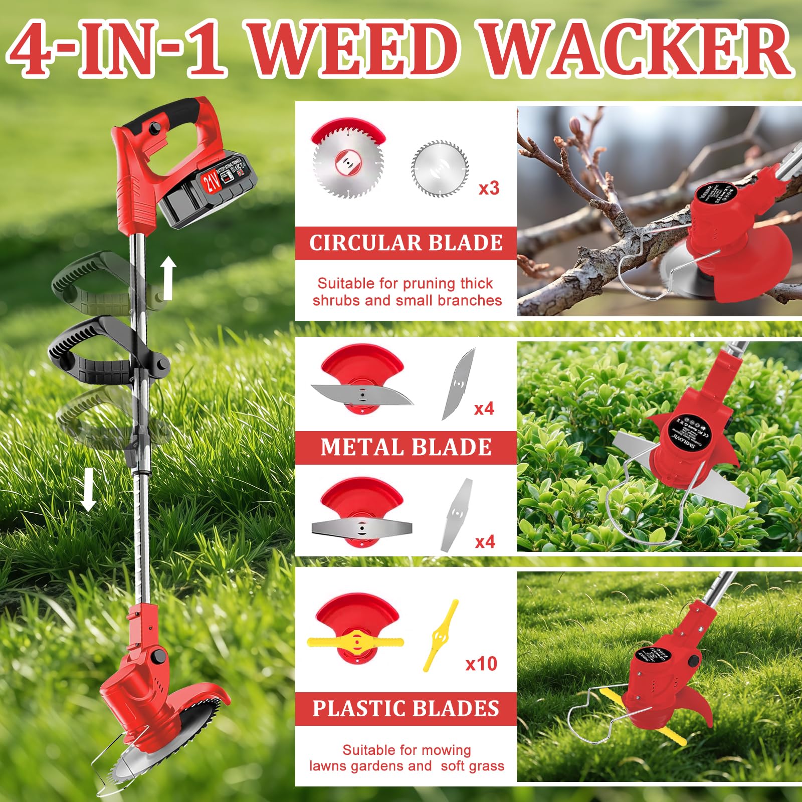 LMZTCYA Weed Wacker showing included fast charger