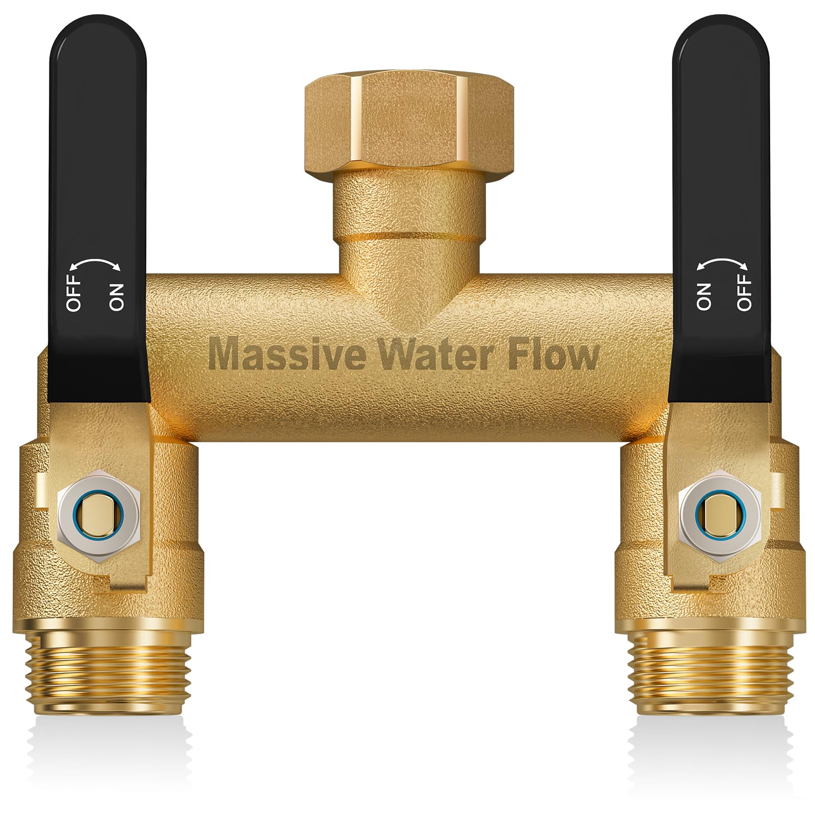 LNEZCDB 2-way hose splitter front view with large ball valve