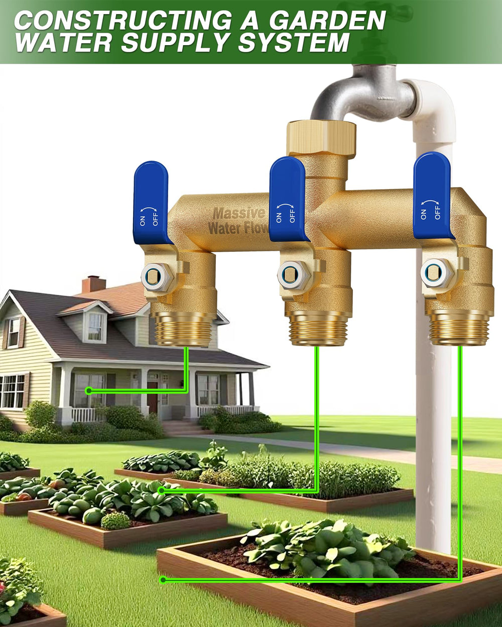 LNEZCDB 3 Way Hose Splitter demonstrating multiple hose connections
