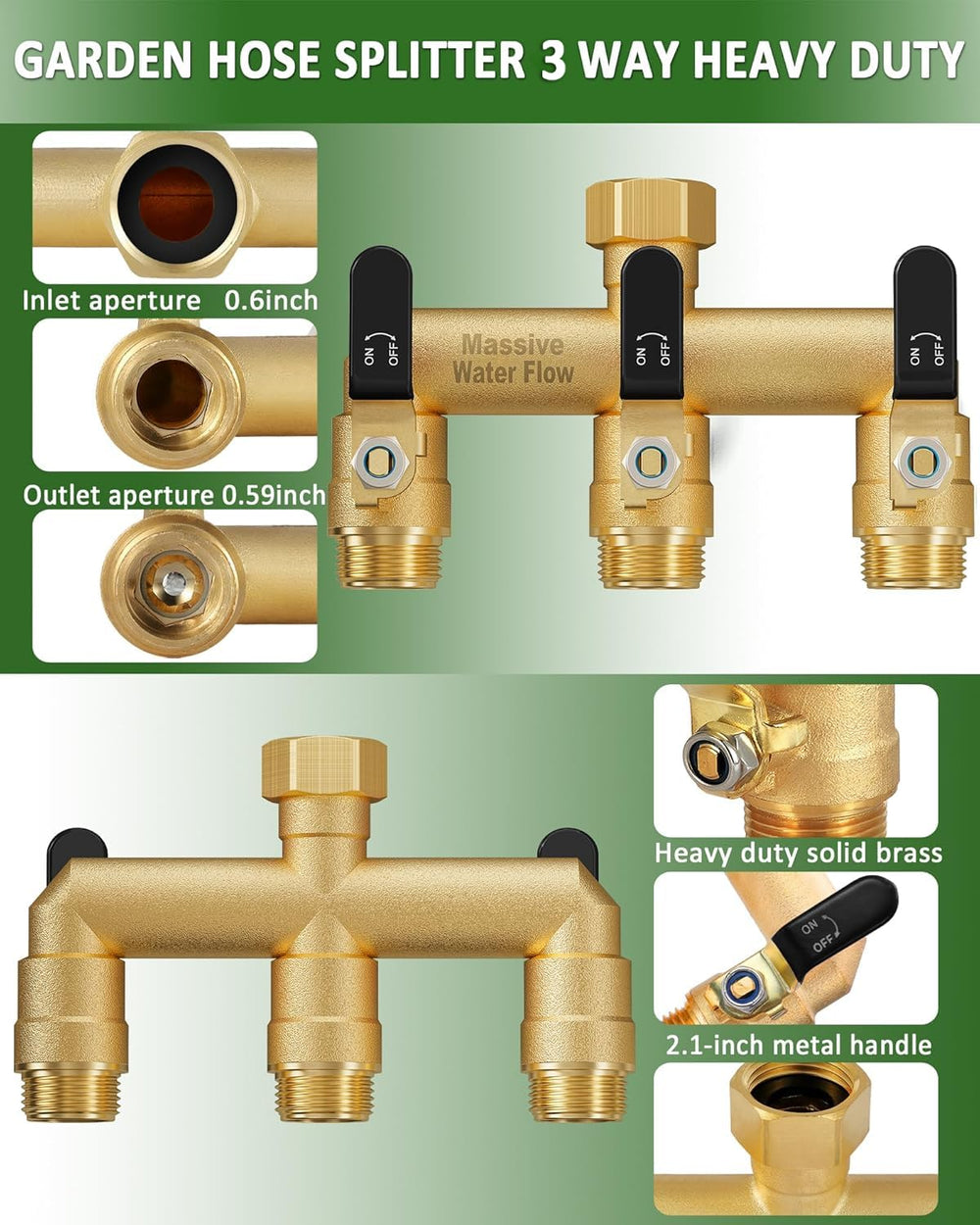 LNEZCDB 3 Way Hose Splitter showing ergonomic handle design