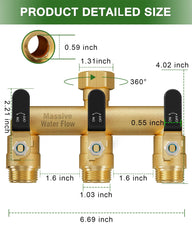 LNEZCDB 3 Way Hose Splitter side view with connected hoses
