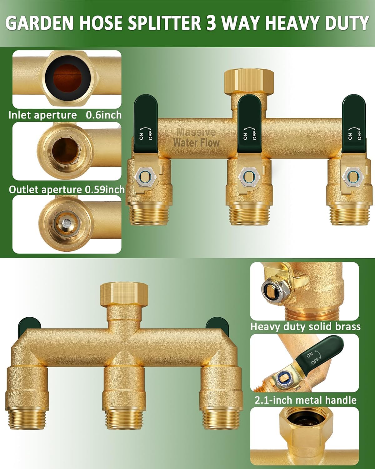 LNEZCDB 3 Way Hose Splitter side view with valve