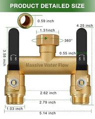 LNEZCDB hose splitter side view showing brass construction