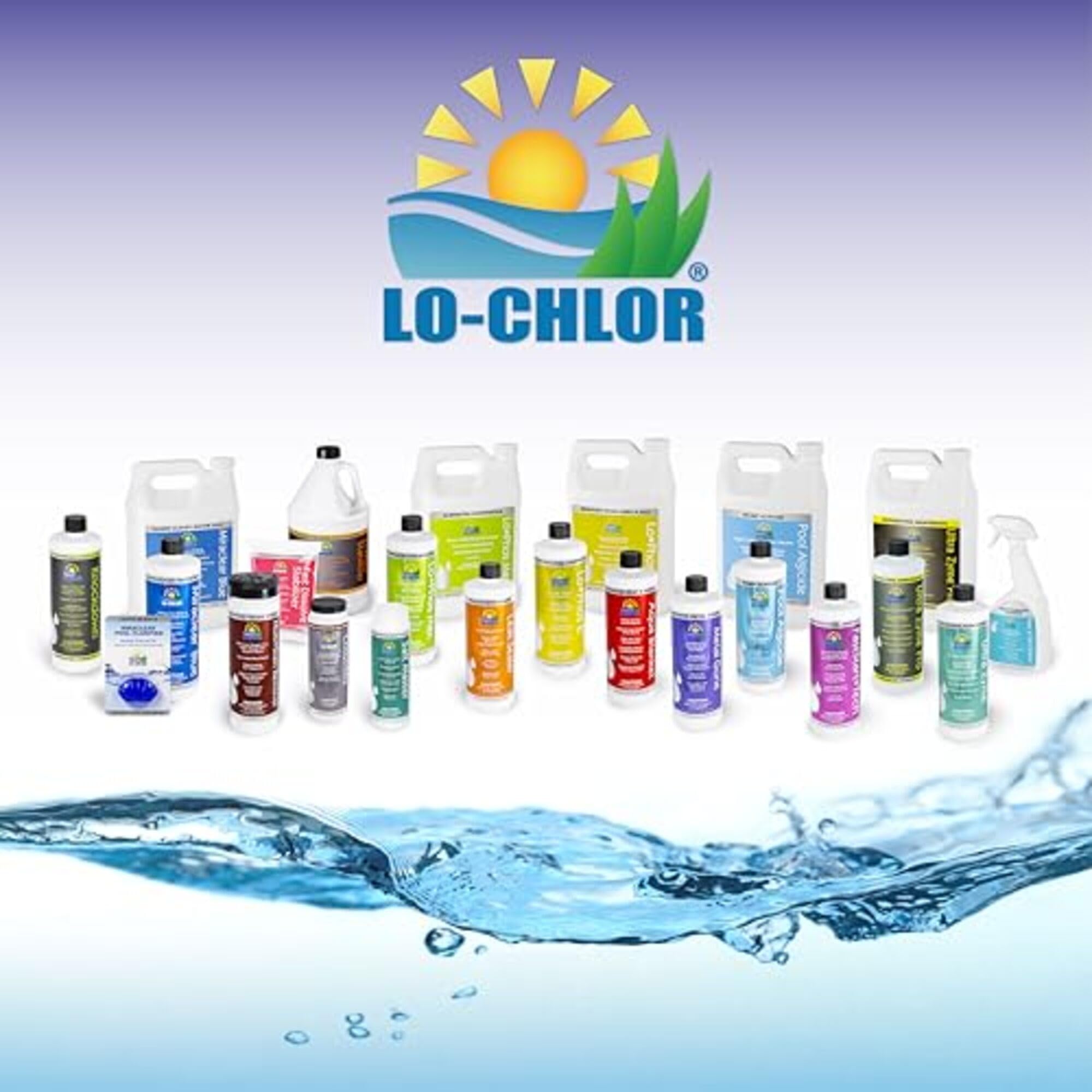 Lo-Chlor Miraclear Gel Tab displayed with pool maintenance tools